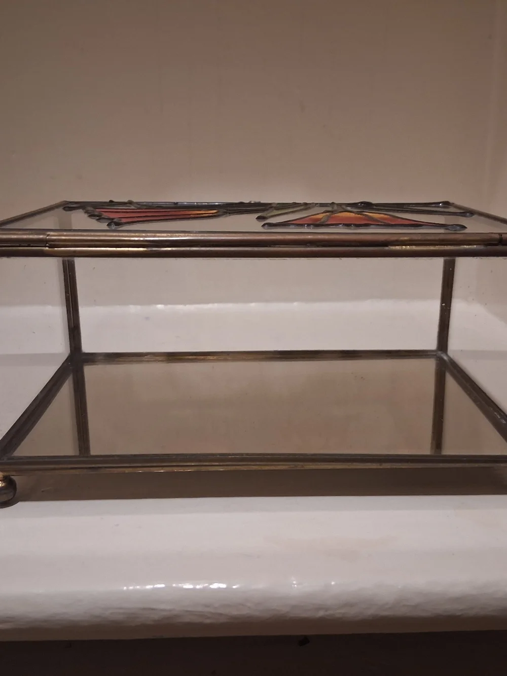 Vintage Brass & Stained Glass Jewelry Box